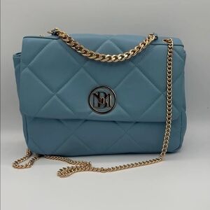 Badgley MISHIKA Elegant Blue Quilted Gold Crossbody Chain Bag Retail $139 NEW